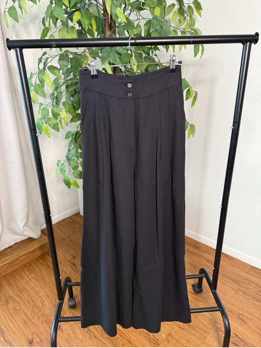ZARA High Waisted Pleated Wide Leg Linen Pants Black Size XS - Picture 4 of 6